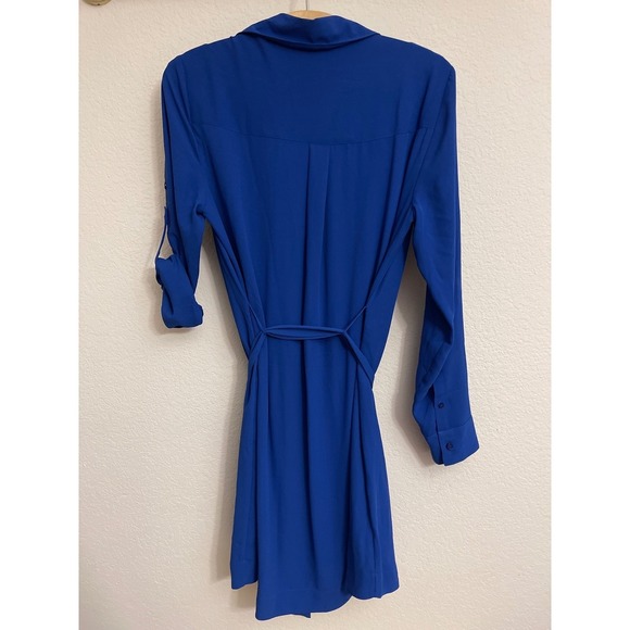 NWT Express Shirt Dress Roll Tab Sleeve Belted Blue Size Small - Picture 6 of 6